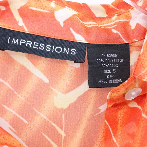 IMPRESSIONS Orange Abstract Long Sleeve Button Up Top - Picture 4 of 7